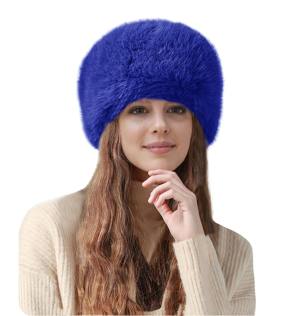 1691 Winter Cossack Hat Russian Style Long Pile Faux Fur Royal Blue